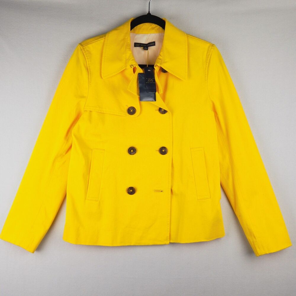 NWT Brooks Brothers Short Trench Coat Women 6 Yellow Double Breasted Stretch NEW